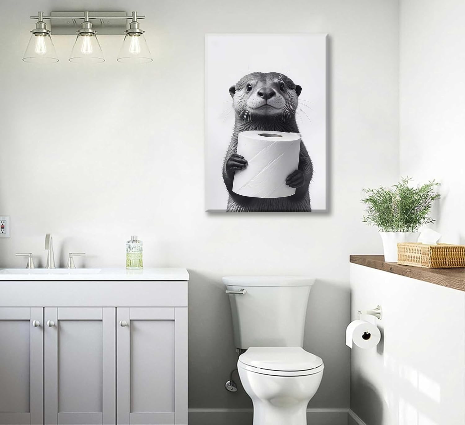 Regine Switzerland Funny Raccoon Canvas Wall Art - Black & White Farmhouse Bathroom Decor