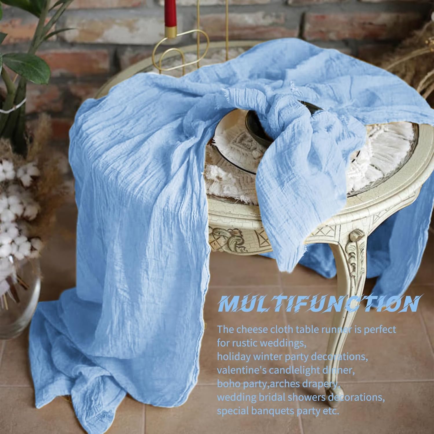 Skiennix Light Blue Cheesecloth Table Runner - 17x108 Inch Boho Style for Weddings & Events
