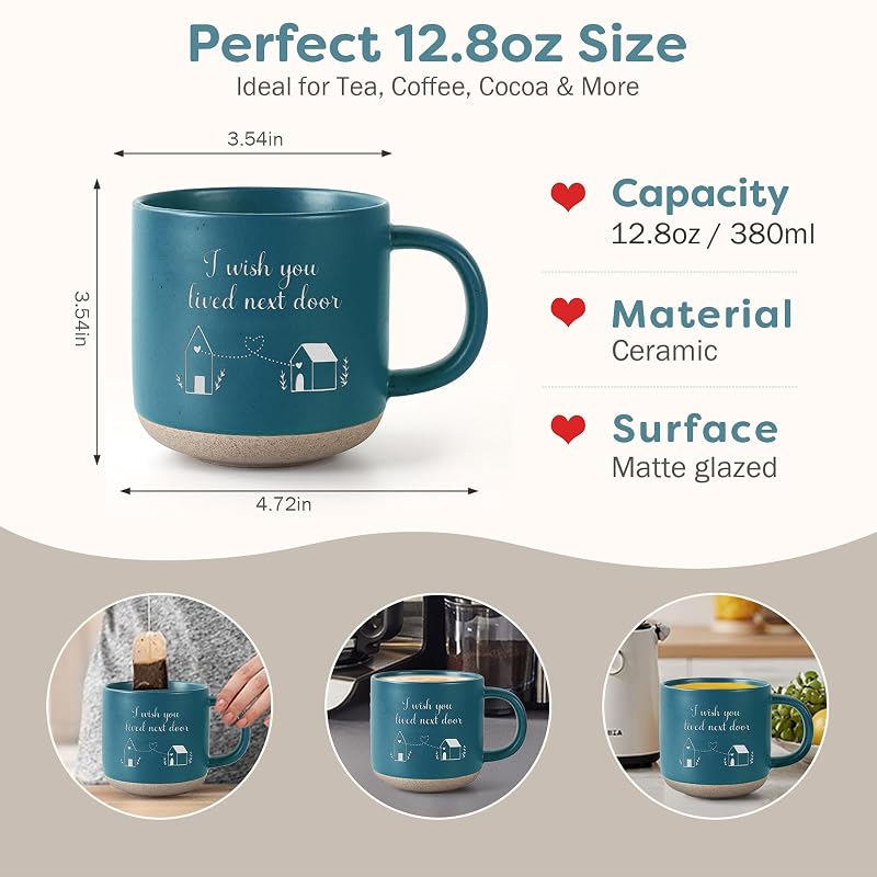 NextDoor Mug Blue - I Wish You Lived Next Door Gift - 12.8oz Coffee & Tea Cup for Best Friends & Family
