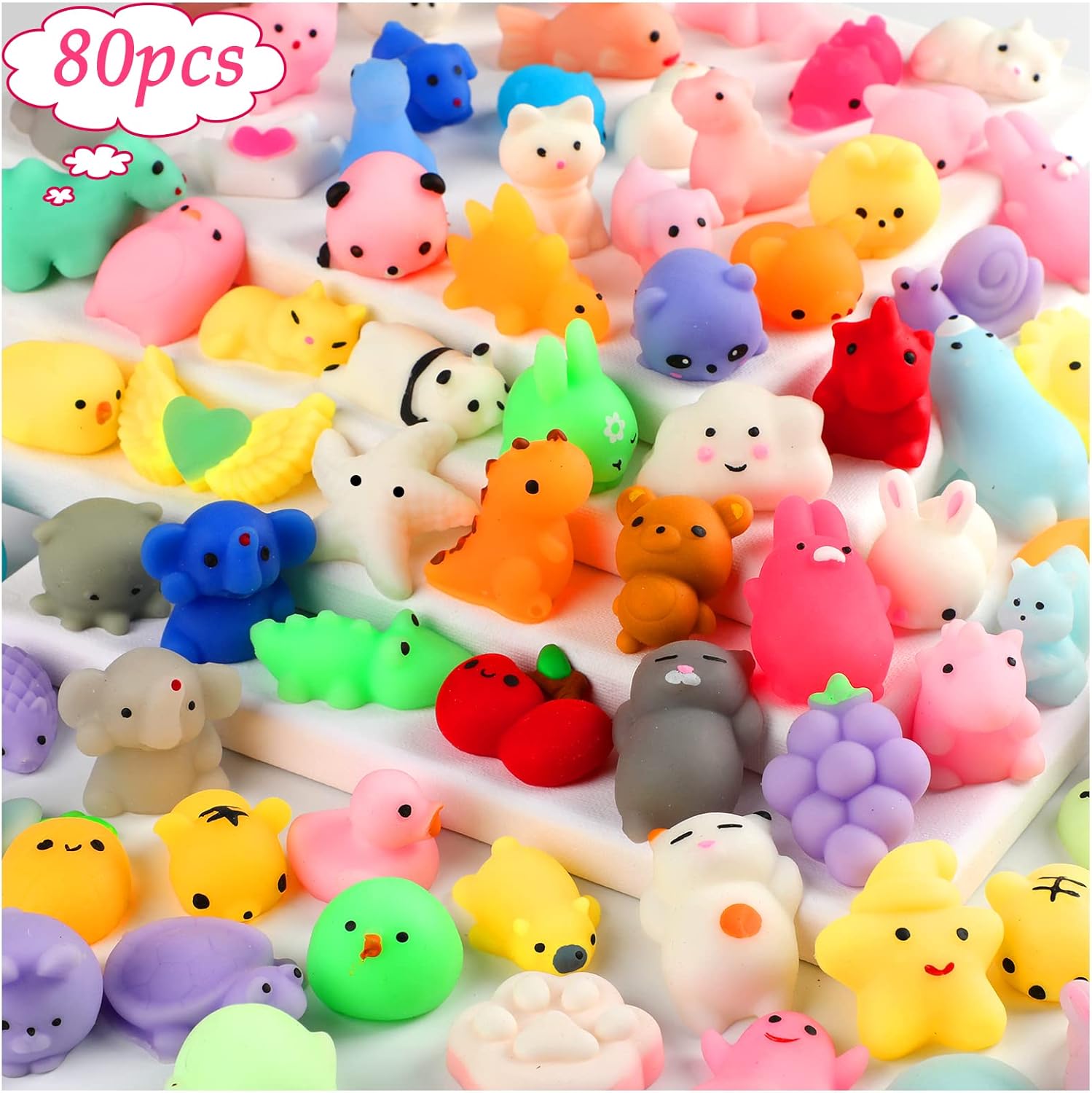 Skiennix 80pcs Mochi Squishy Toys - Mini Kawaii Fidget Toys for Kids | Perfect Easter Basket Stuffers