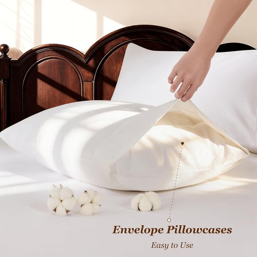 LBRO2M 100% Cotton Queen Size Sheet Set - 4 Pieces, Long Staple, 16-Inch Deep Pocket, Soft & Breathable - White
