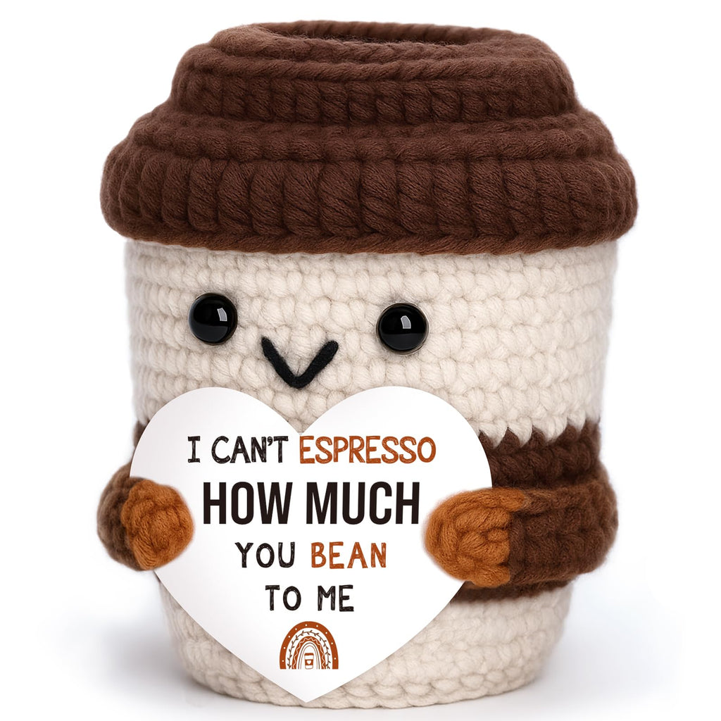 OCCdesign Mini Appreciation Gift for Women Men Wife Husband Moms Dads Teachers Nurses Handmade Crochet Coffee Cup for Coffee Lovers Thank You Gift for Birthday Teachers Day Office Desk Decor