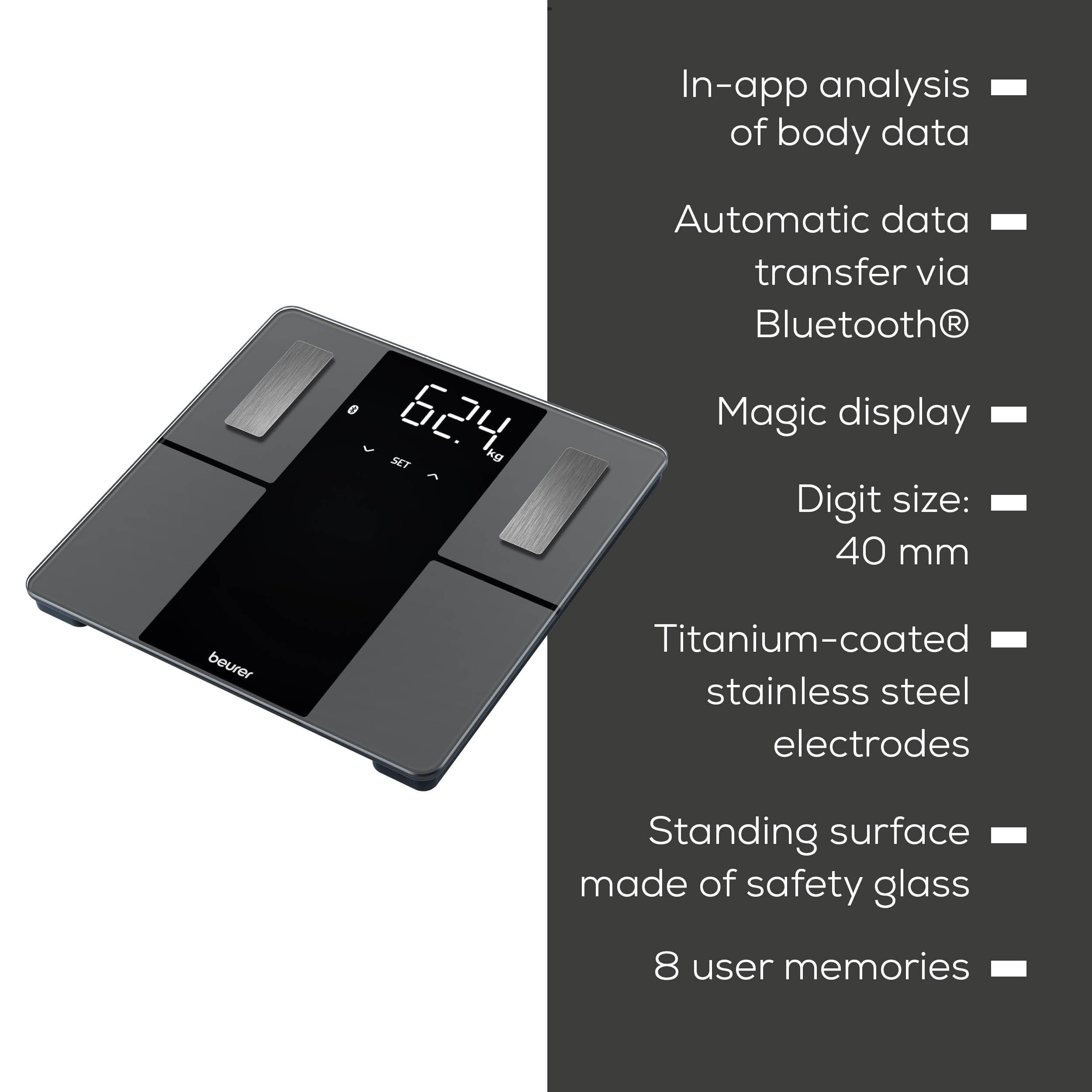 Beurer BF500 Smart Body Analysis Scale with Bluetooth & App, Accurate Digital Diagnostic Scale Measures Body Fat, Muscle Mass, Caloric Needs, 396 lbs, XL Display