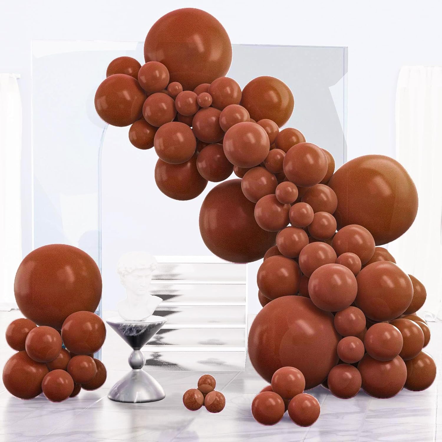 PartyWoo Dark Brown Balloons - 140-Piece Boho Neutral Balloon Arch Kit | 5-18 Inch for Birthday & Baby Shower Decor