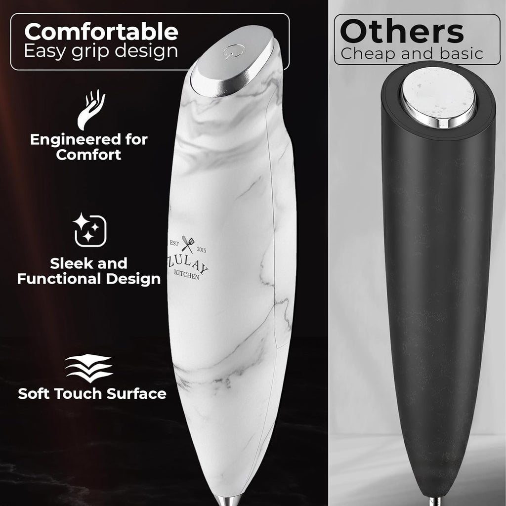 Zulay Kitchen Tornado Triple Whisk Milk Frother - Handheld Foam Maker for Coffee & Lattes - Includes 4 Duracell Batteries - Marble Finish