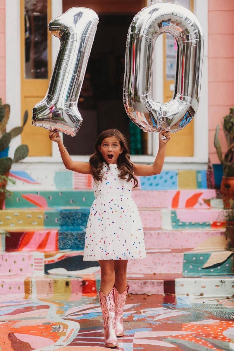 Number Balloon | 40-Inch Silver Foil Balloon for 10th Birthday Celebrations & Anniversaries