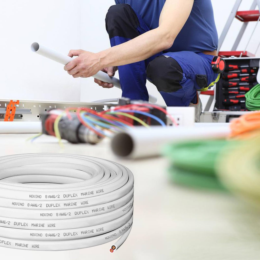 8 Gauge Marine Wire Duplex Marine Grade Wire,8 AWG 50ft Tinned Copper Oxygen-Free Insulated Red& Black Electrical Cable for Boat/Automotive/RV/Camper/Trailer