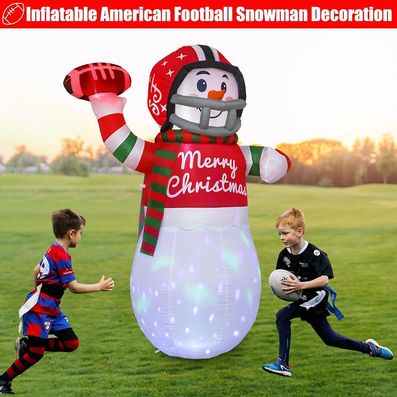 6ft Christmas Inflatable Snowman Football – OurWarm, Neon LED Yard Decor – Variation: Football Snowman