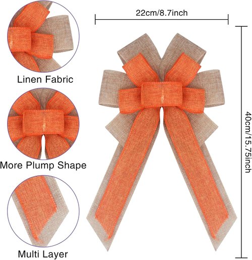 Large Burlap Bows by [Brand Name] - Pre-Tied Jute Bowknots for Halloween & Christmas Decor | 15.7” x 8.7”