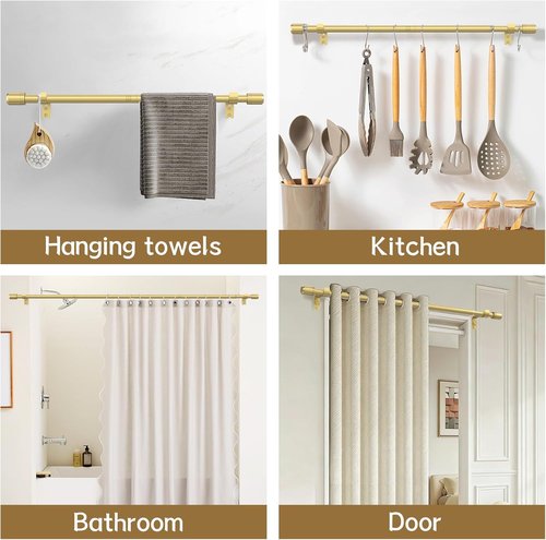 GXOACKJ Gold Curtain Rods - Adjustable 28-48 Inches | 5/8 Inch Set with Brackets for Bedroom & Living Room