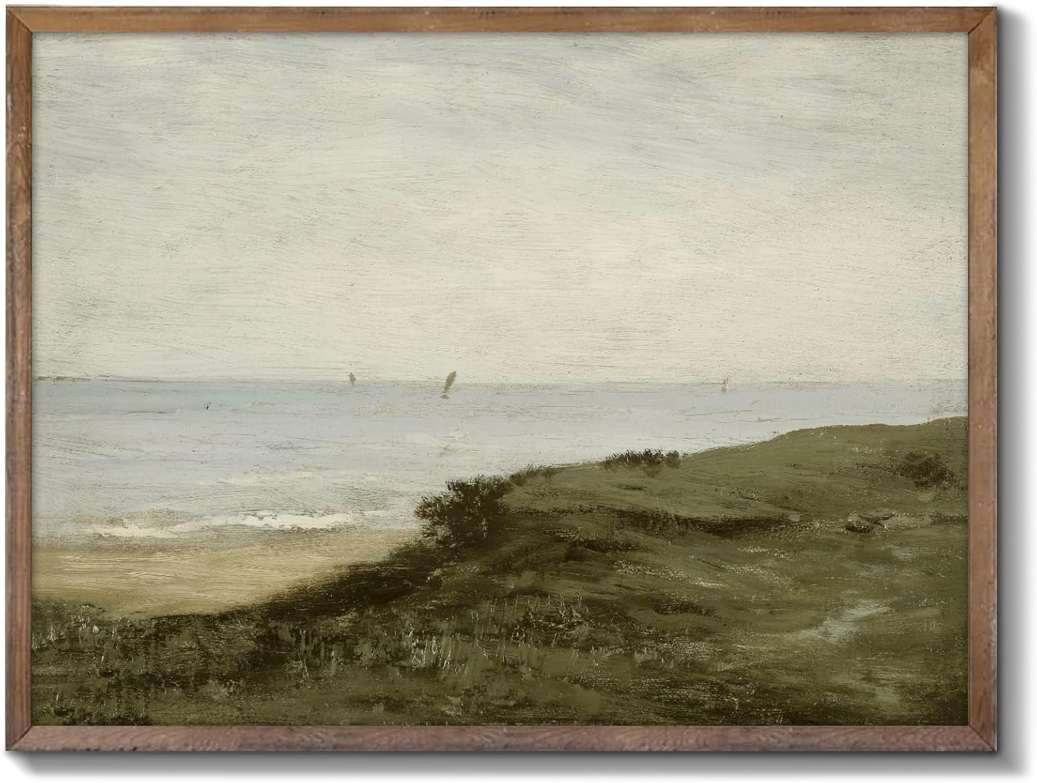 RETRART Vintage Wall Art - Seaside Landscape Painting in Muted Green | 11" x 14" Unframed Canvas Decor