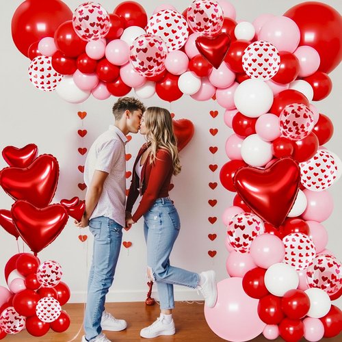Valentines Day Balloon Arch Garland Kit, 138pcs Pink White Confetti Heart Balloons I LOVE YOU Foil Balloons for Valentine's Day Decorations Wedding Engagement Anniversary Party Supplies