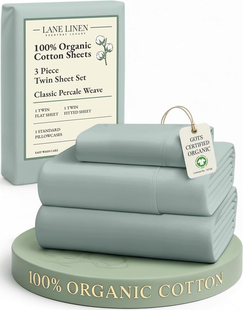 **LANE LINEN 100% Organic Cotton Twin Bed Sheet Set - Eco-Friendly, Mercerized, Deep Pocket - French Blue**