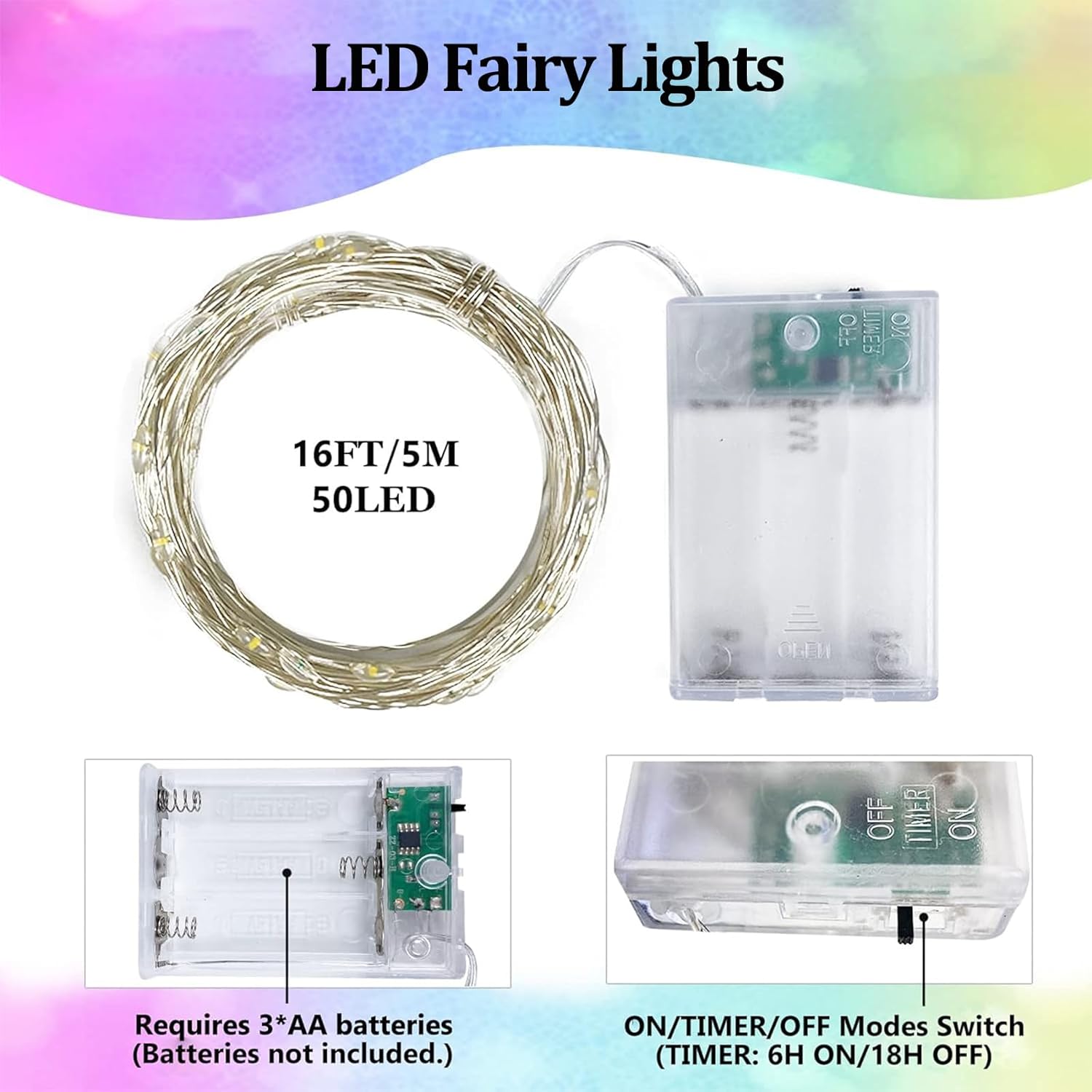 Skiennix 50 LED Fairy Lights - Waterproof Battery Operated String Lights | 16FT for Indoor & Outdoor Use