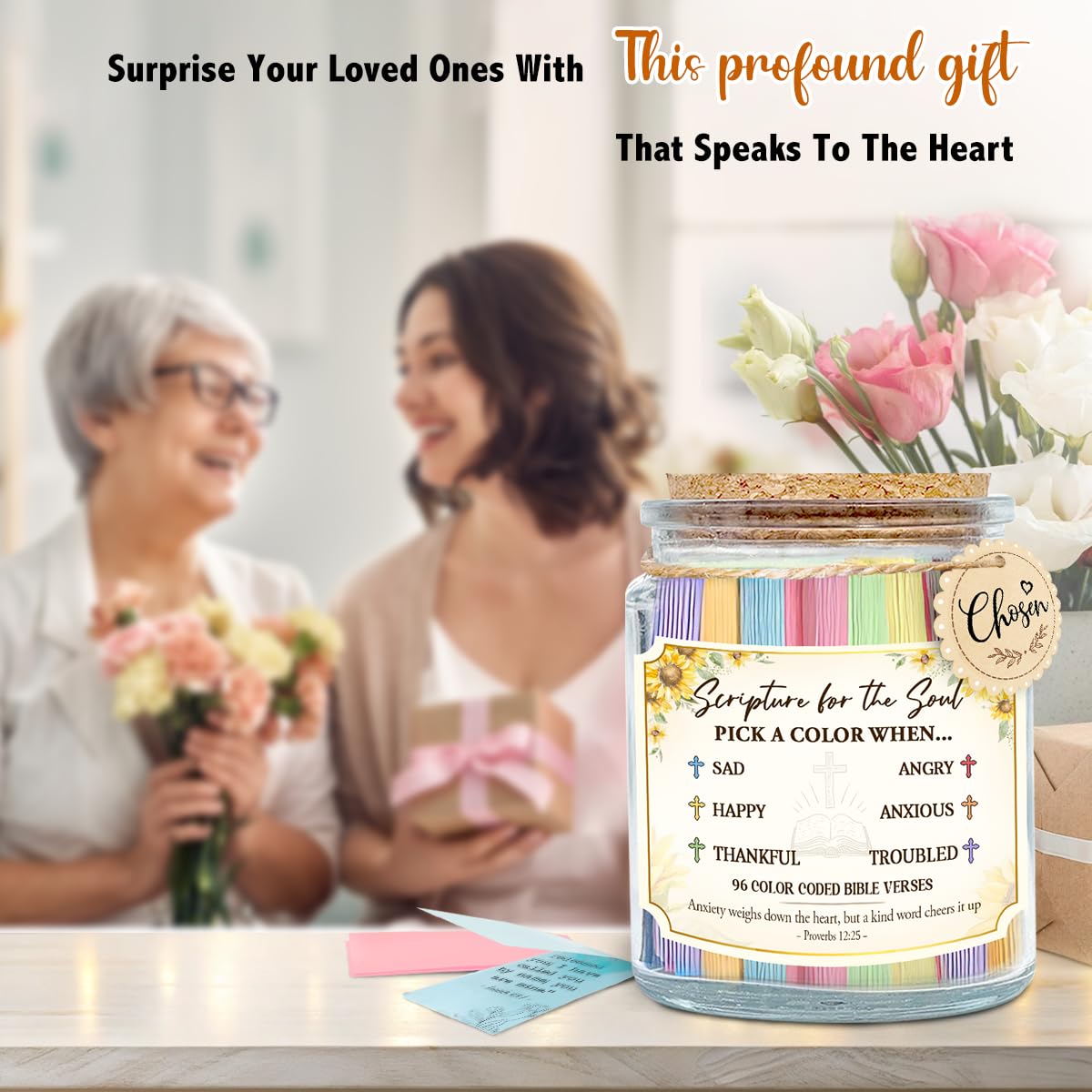 Mothers Day Gifts For Mom From Daughter, Son - Inspirational Bible Verse Jar, Religious Christian Gifts For Women Men - Prayer Jar with Scriptures for Nana Sisters Besties, Birthday Presents For Moms