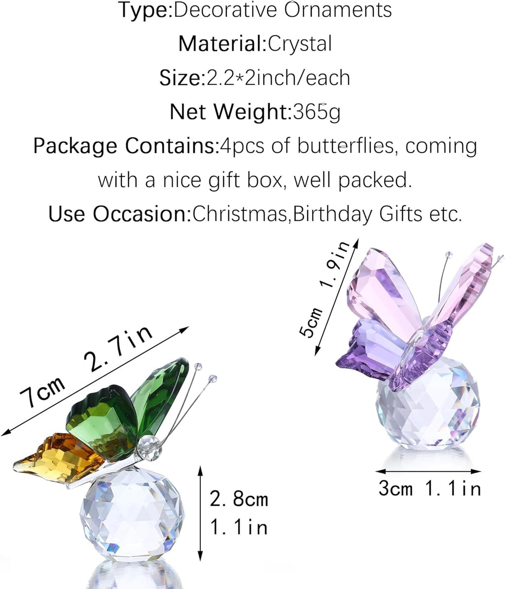 Skiennix Crystal Butterfly Figurines - Set of 4 Decorative Glass Butterflies | Perfect Christmas Gifts for Women (2.2 x 2 Inch)