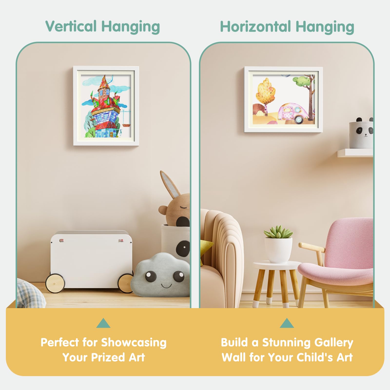 Hsypti Kids Art Frames, Kids Artwork Frames Changeable 8.5 x11 with Mat and 10 x12.5 Without Mat, Front Opening Holds 100 Drawings for Drawings, Artworks, Children Art Projects 4 Pack White