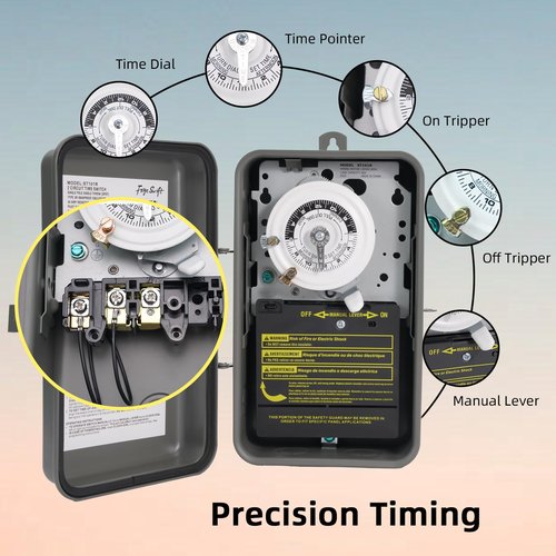 T101R 40A 120V 24-Hour Programmable Timer with 3R Waterproof Enclosure & SPST Dual-Circuit Switch, for Commercial Defrost, Lighting, Fan