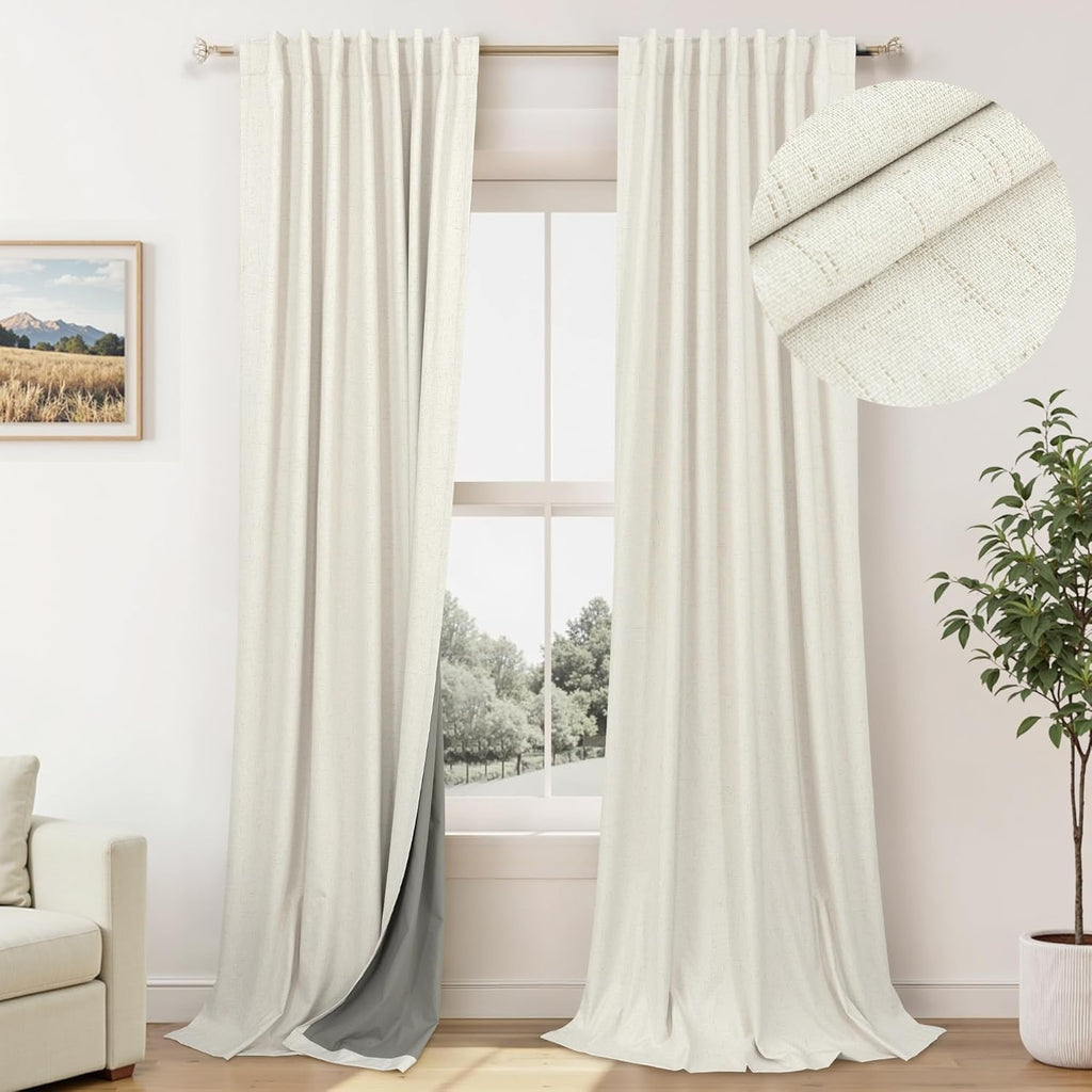 Skiennix 100% Blackout Curtains - 84 Inch Length, Thermal Insulated, Natural Cream | 2 Panels Set for Bedroom & Living Room