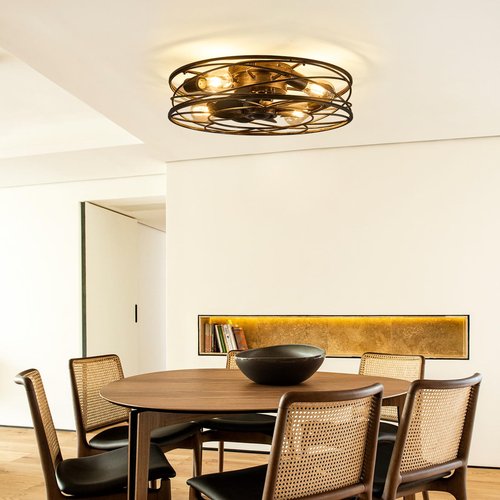 Flush Mount Caged Ceiling Fan: 20" Caged Ceiling Fan with Lights and Remote, Bladeless Low Profile Ceiling Fans 6 Speed Reversible Quiet Industrial Enclosed Ceiling Fan for Bedroom Dining Room Kitchen