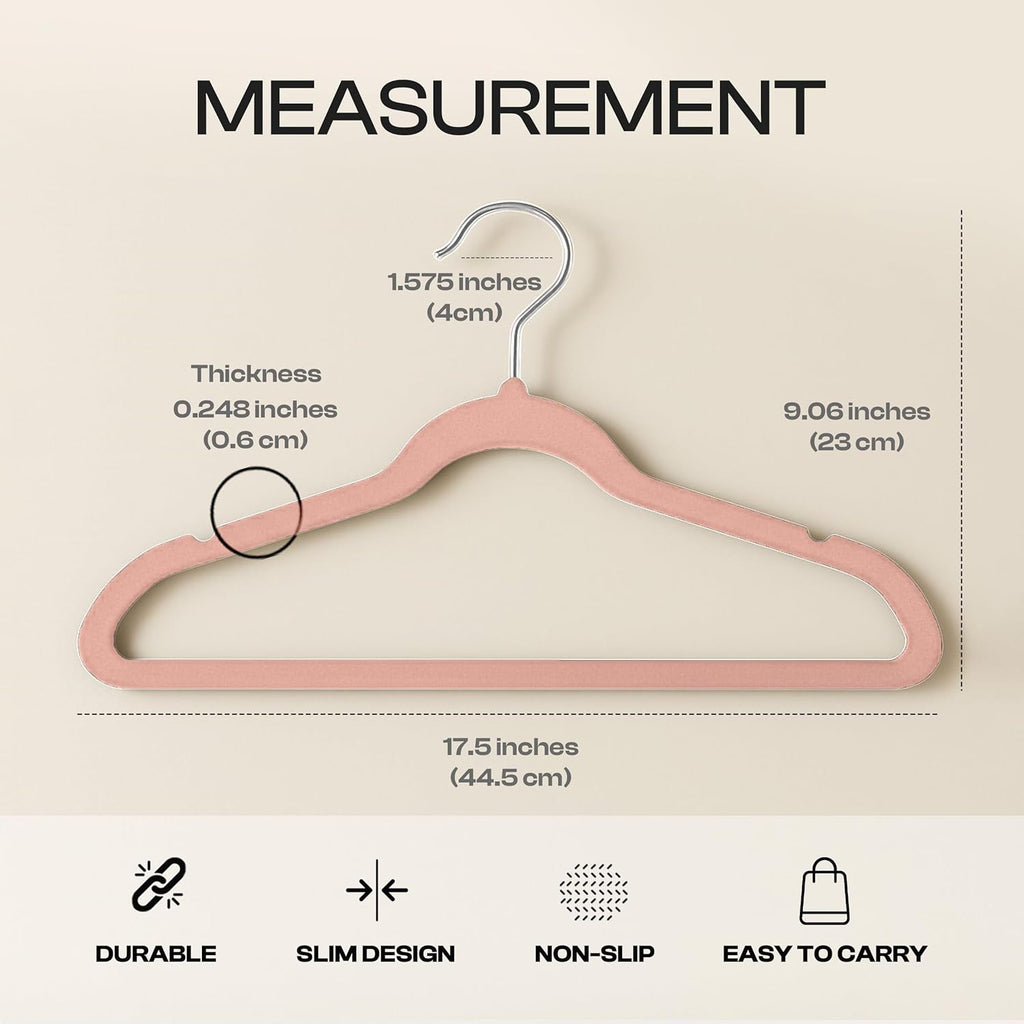 Utopia Home Velvet Hangers - Luxury Non-Slip Slim Coat & Pant Hangers, Space-Saving Design, 50 Pack - Pink