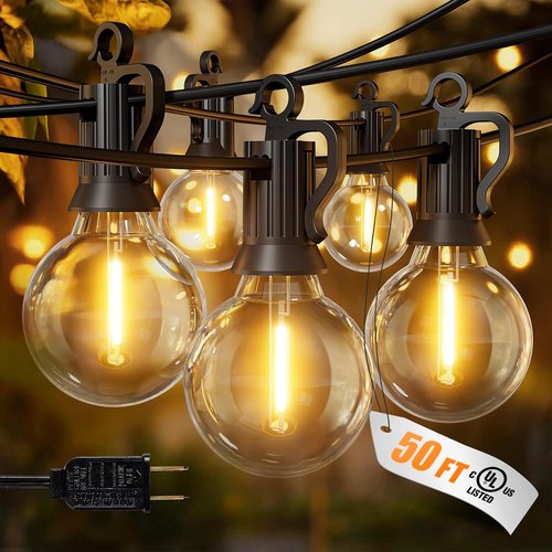 Brightown Outdoor String Lights - 50FT Shatterproof Globe LED Lights | IP65 Waterproof & Dimmable for Patio, Backyard, Bistro, Deck, Balcony