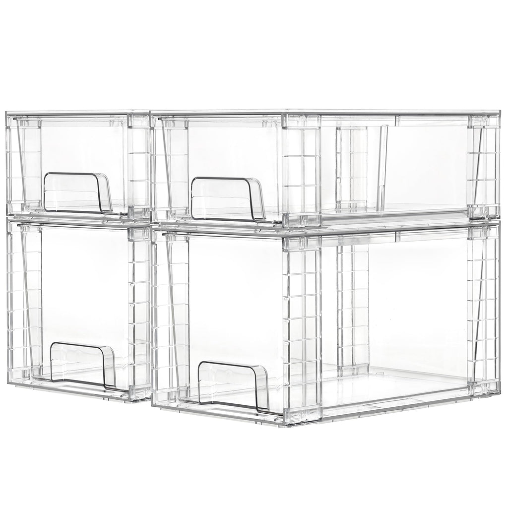 Vtopmart 4 Pack Clear Stackable Storage Drawers,Under Sink and Kitchen Organizers Storage,Easy to Assemble Plastic Drawers for Baby Bottle,Medicine, Bathroom,Cabinet and Pantry Organization