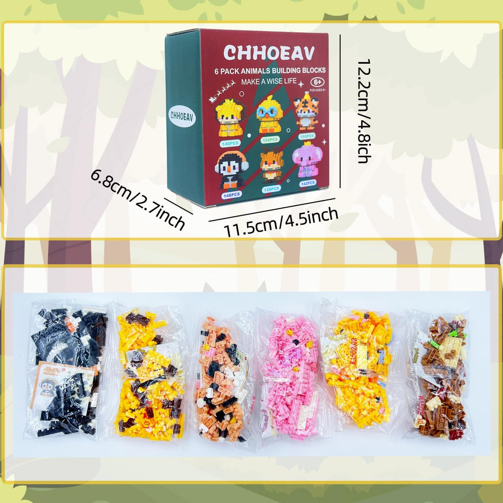 Skiennix Cute Mini Animal Building Blocks - 6 Pack Easter Egg Fillers & Party Favors for Kids 6-12+