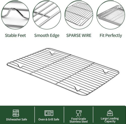 CEKEE Stainless Steel Baking Sheet Set - Heavy Duty Cookie Pans with Cooling Racks | 9 x 7 Inch