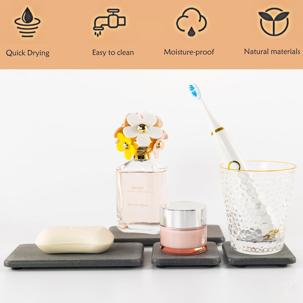 NiuYichee Diatomite Coasters Set of 4 - Water Absorbent Kitchen & Bathroom Trays for Soaps & Plants