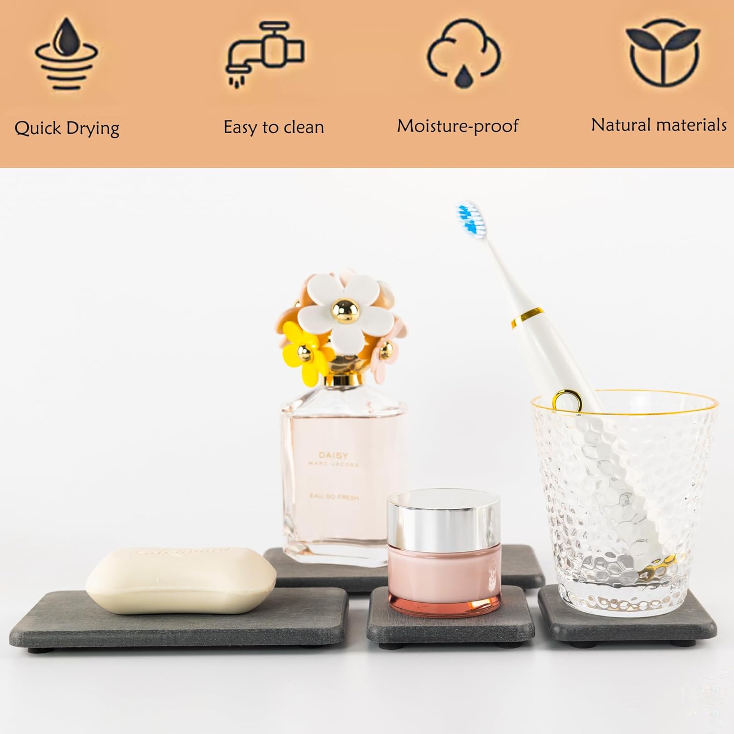 NiuYichee Diatomite Coasters Set of 4 - Water Absorbent Kitchen & Bathroom Trays for Soaps & Plants