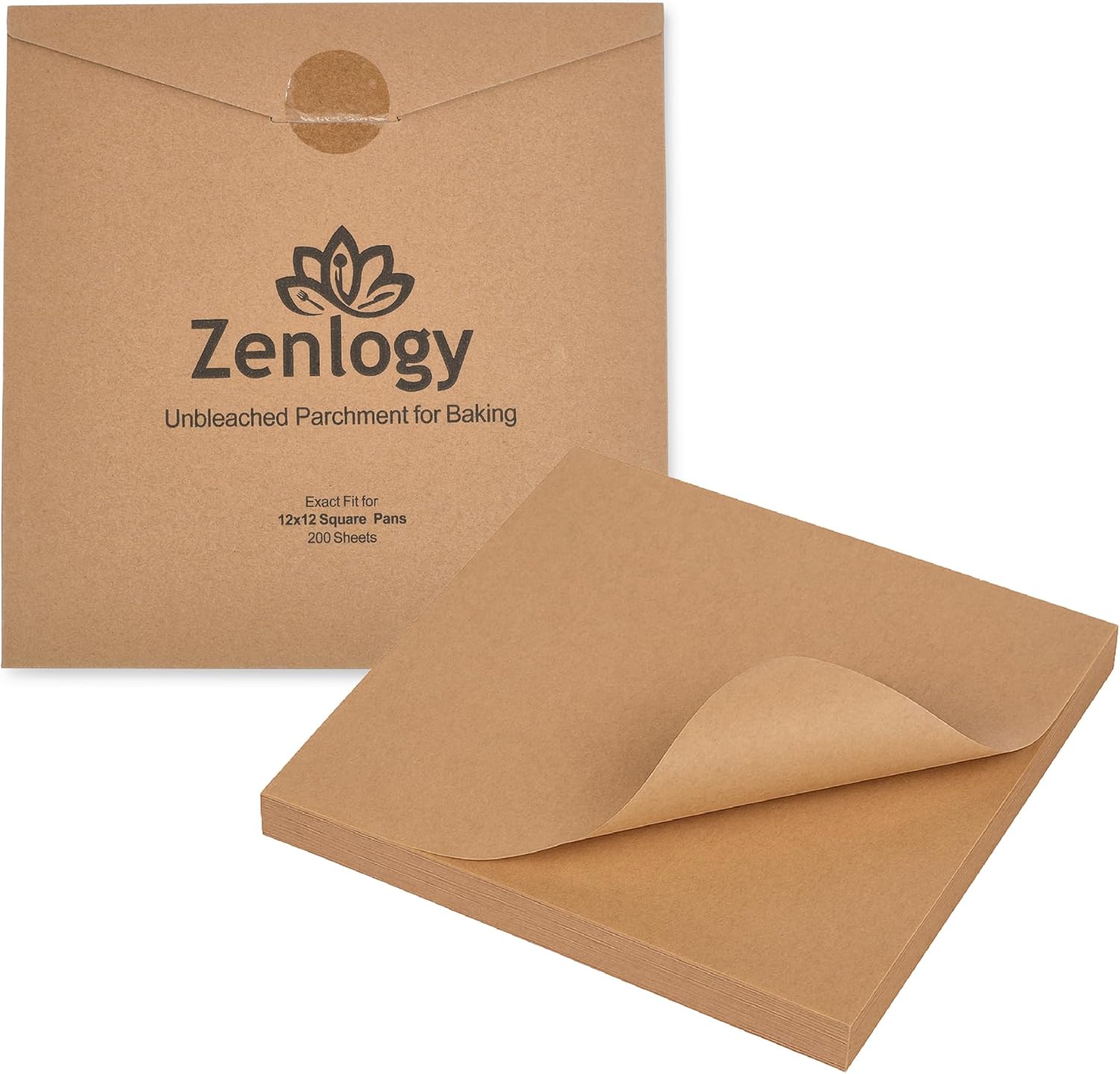 Zenlogy Parchment Paper Squares - Unbleached, High Heat, Non-Stick | 12x12 Inches, 200 Sheets for Baking & Dehydrating