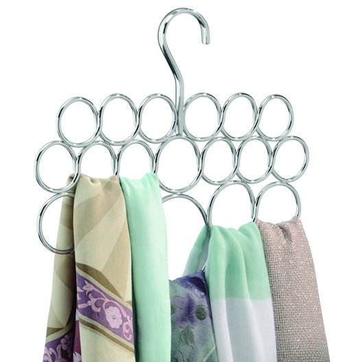 iDesign Axis Metal Loop Scarf Hanger, No Snag Closet Organization Storage Holder for Scarves, Men's Ties, Women's Shawls, Pashminas, Belts, Accessories, Clothes, 18 Loops ,0.3" x 9.9" x 11.2", Chrome