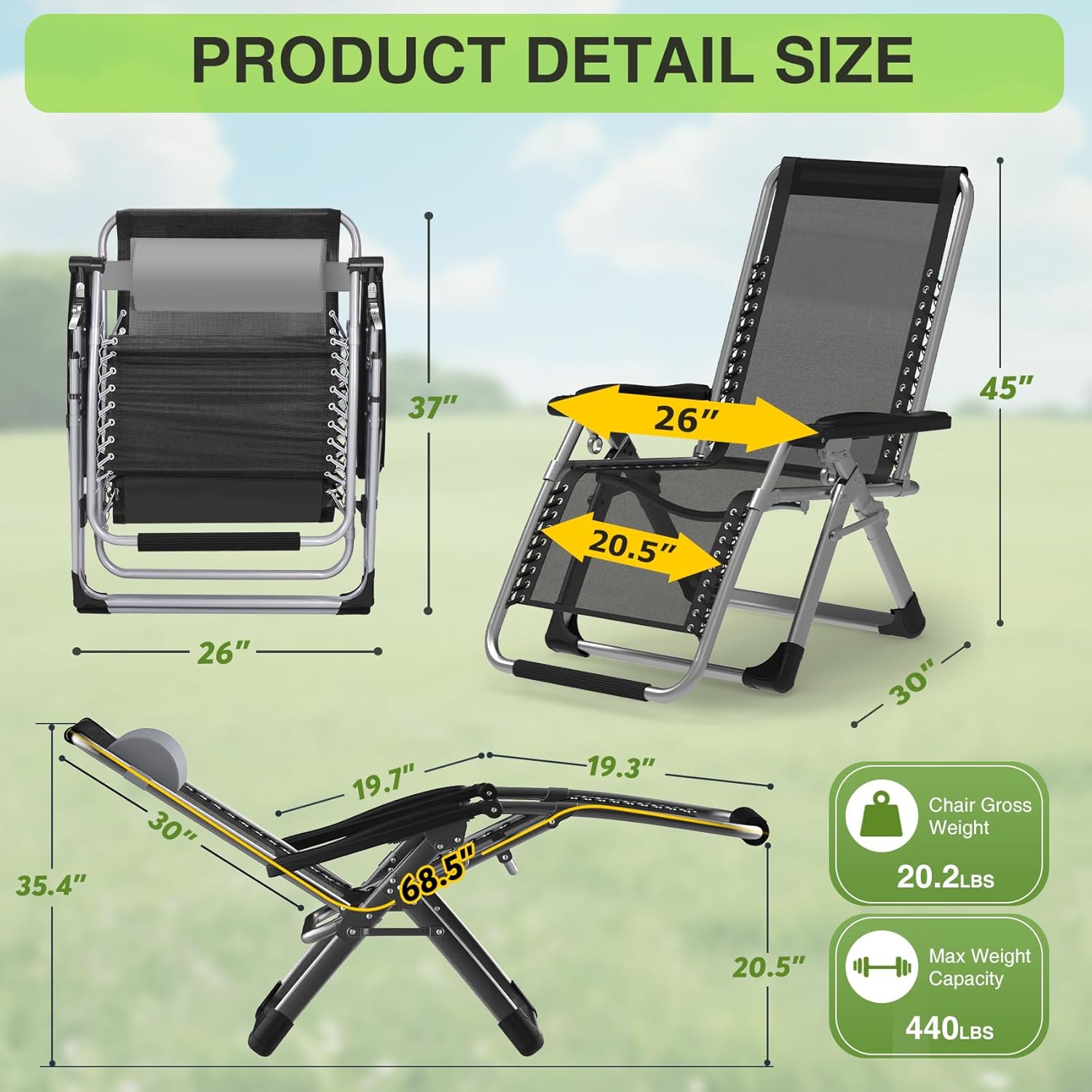 Suteck Zero Gravity Chair - Reclining Camping Lounge Chair with Removable Cushion & Cup Holder