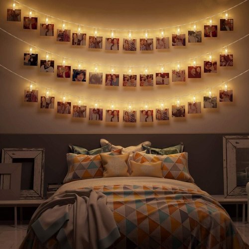 CozyHome - 5.5YD LED Photo String Lights with Clips & Timer Remote | Indoor Fairy Light Decor