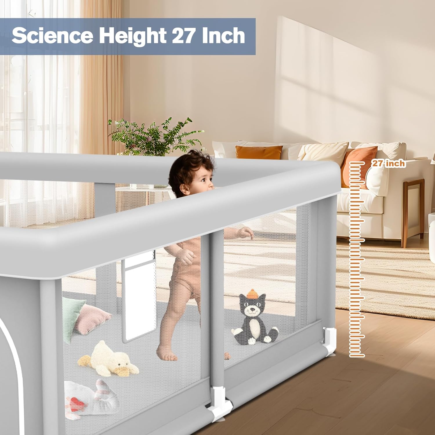 Skiennix Baby Playpen - Sturdy Safety Play Yard for Indoor & Outdoor Use | 50 x 50 Inch Soft Mesh Fence