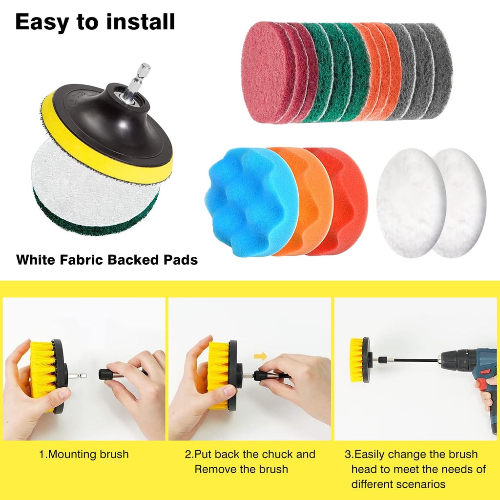ETOUPA 30 Piece Drill Brush Attachments Set, Scrub Pads & Sponge & Wire Brush for Drill, Power Scrubber Brush with Extend Long Attachment, Drill Scrubber Brush Kit for Bathroom, Floor, Car, Grout