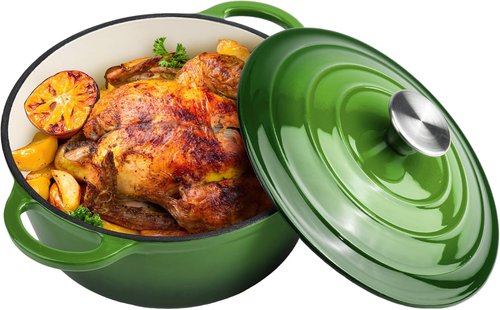 6 Quart Enameled Cast Iron Dutch Oven by [Brand Name] - Versatile Round Pot with Dual Handles - Oven Safe to 500°F (Green)