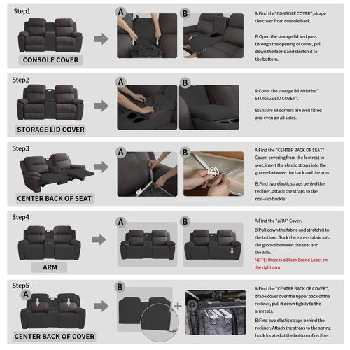 Easy-Going Stretch Recliner Loveseat Cover with Center Console Sofa Slipcover Soft Fitted Fleece 2 Seats Couch with Holder and Storage Washable Furniture Protector Dark Gray