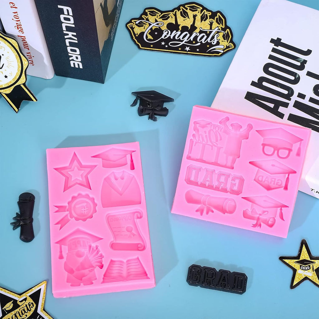 Whaline 2Pcs Graduation Fondant Molds - 3D Silicone Moulds for Caps & Scrolls | Perfect for 2026 Party Baking