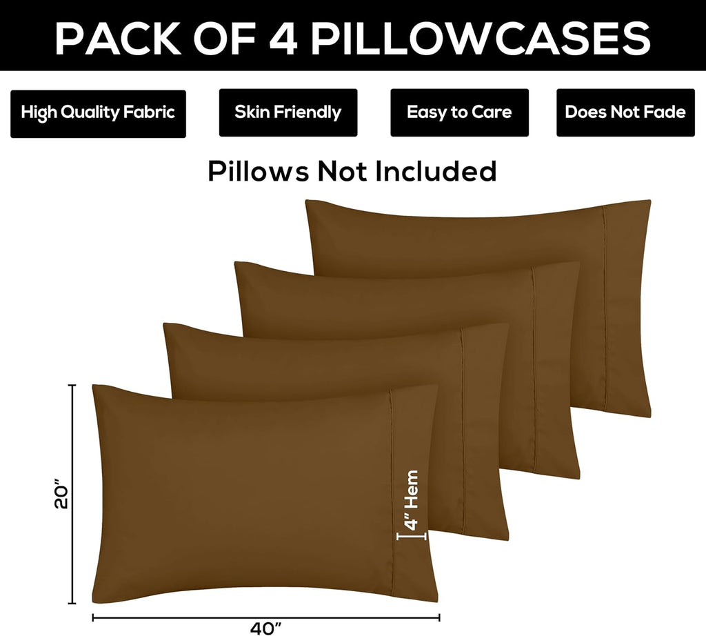 Utopia Bedding King Pillow Cases - Soft Brushed Microfiber - 4 Pack, 20 X 40 Inches, Mocha Color