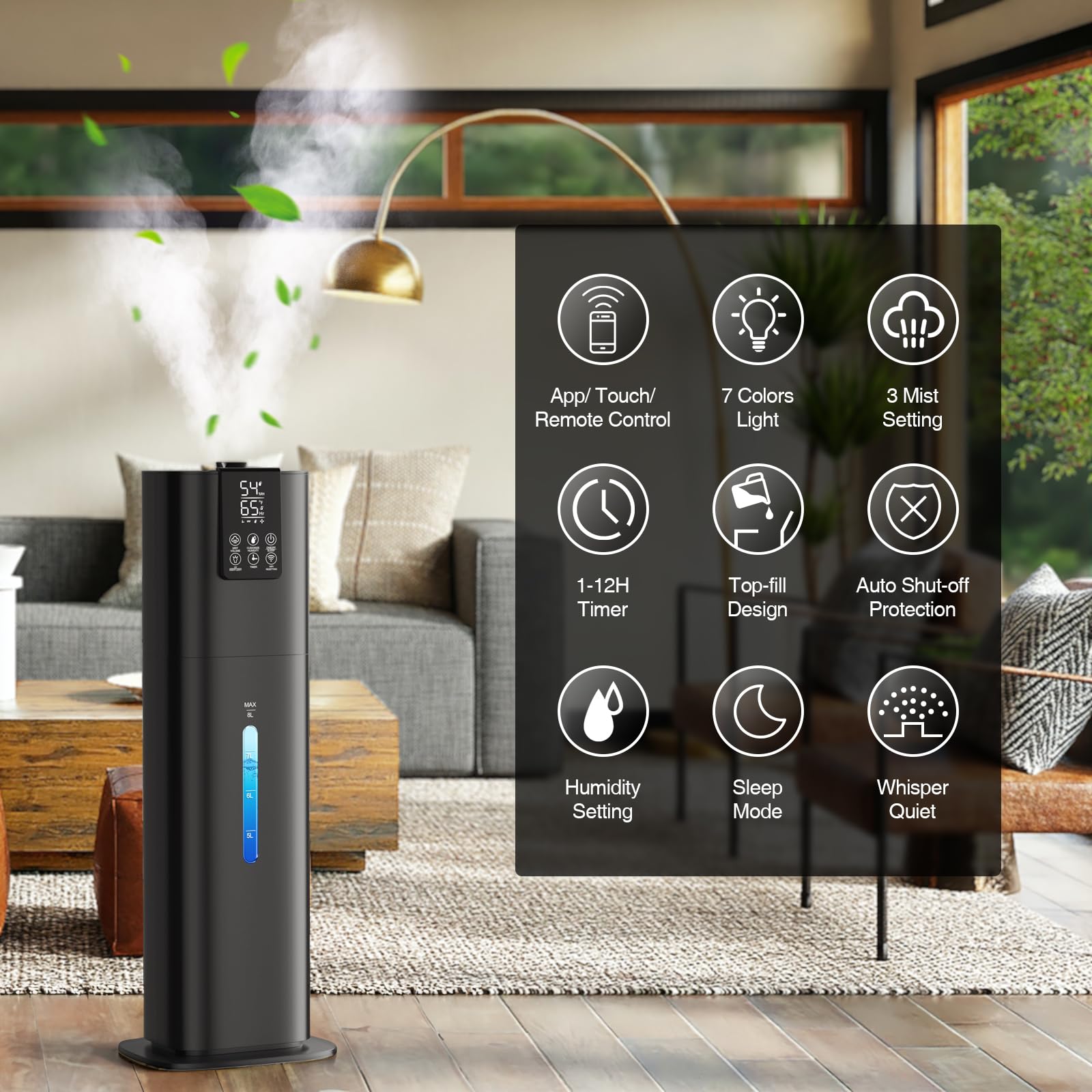 Smart Humidifiers Large Room Bedroom Home, 2.11Gal(8L) Quiet Top Fill Cool Mist Humidifier, Smart App & Remote Control, 3 Speed Humidifier with 360° Nozzle, Humidity Setting for Baby Office(Blue)