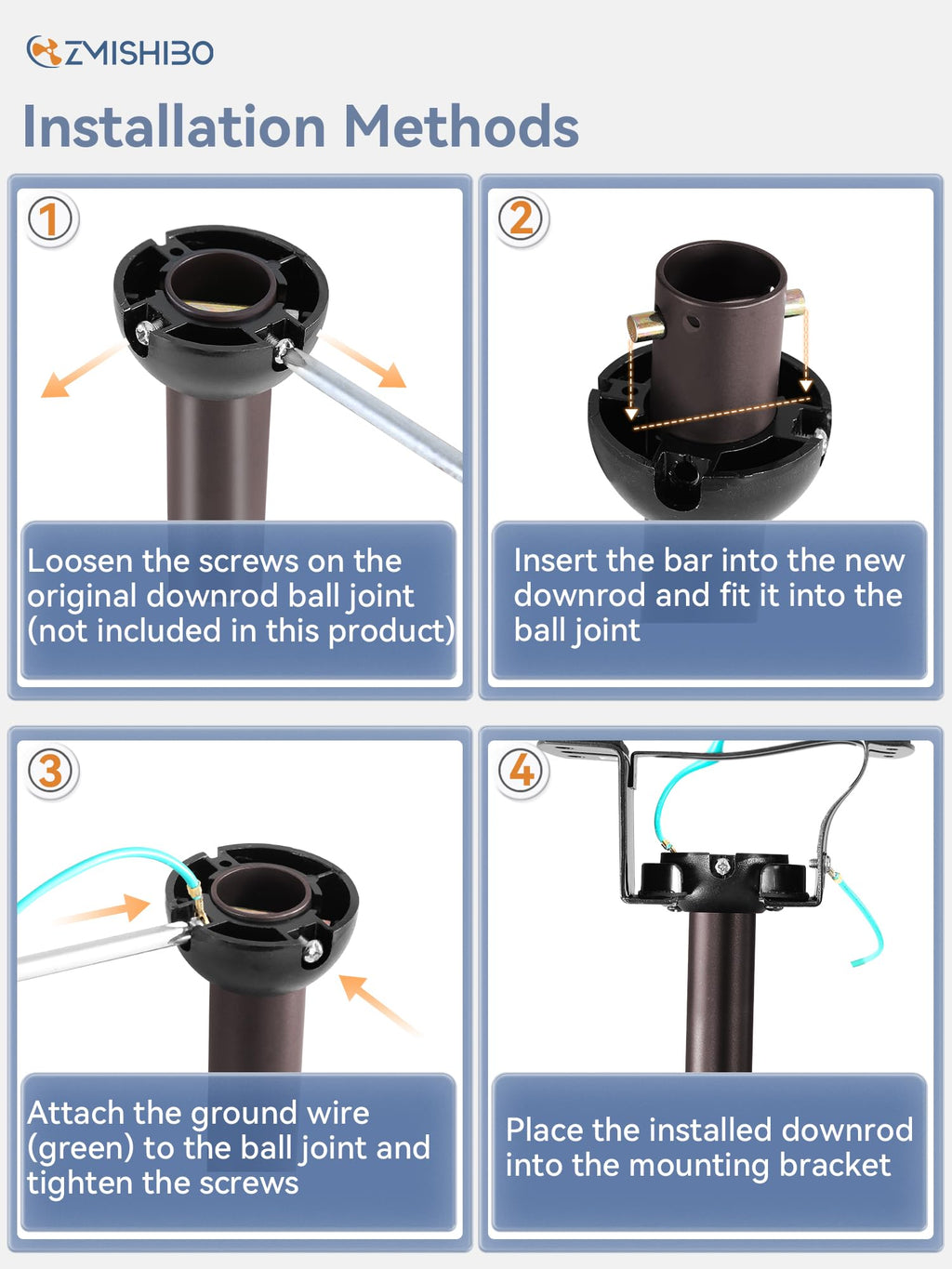 ZMISHIBO 36 Inch Ceiling Fan Downrod with Extension Cord, 1" Diameter and 36" Height Ceiling Fan Extension Rod with Wires, Downrods Extension for Most of Ceiling Fans, Oil Bronze, Not Threaded