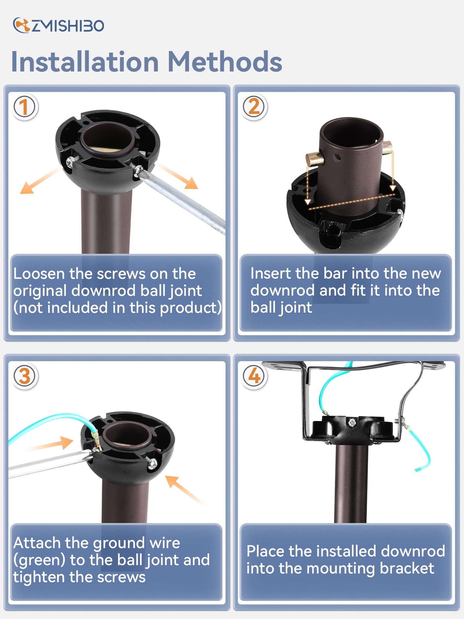ZMISHIBO 36 Inch Ceiling Fan Downrod with Extension Cord, 1" Diameter and 36" Height Ceiling Fan Extension Rod with Wires, Downrods Extension for Most of Ceiling Fans, Oil Bronze, Not Threaded
