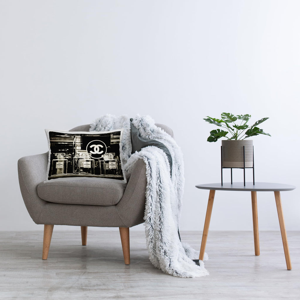 Stupell Industries Monochrome Perfumes Display Design by Graffitee Studios Throw Pillow