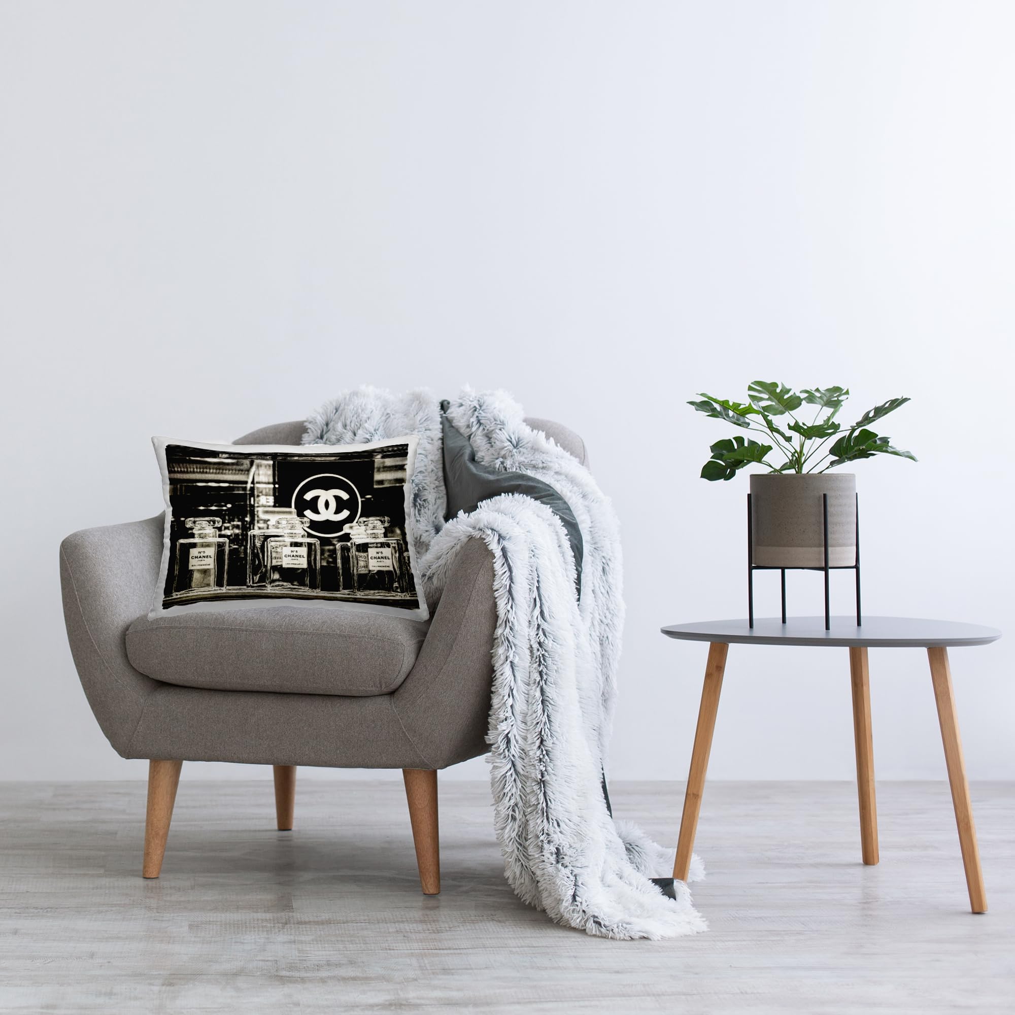 Stupell Industries Monochrome Perfumes Display Design by Graffitee Studios Throw Pillow
