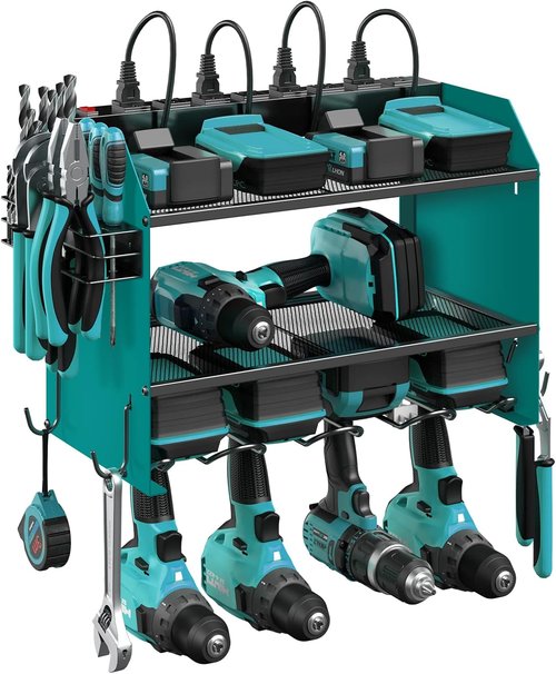 CCCEI Modular Power Tool Organizer - Wall Mount Charging Station & Heavy Duty Rack | Navy Blue, 2 Pack