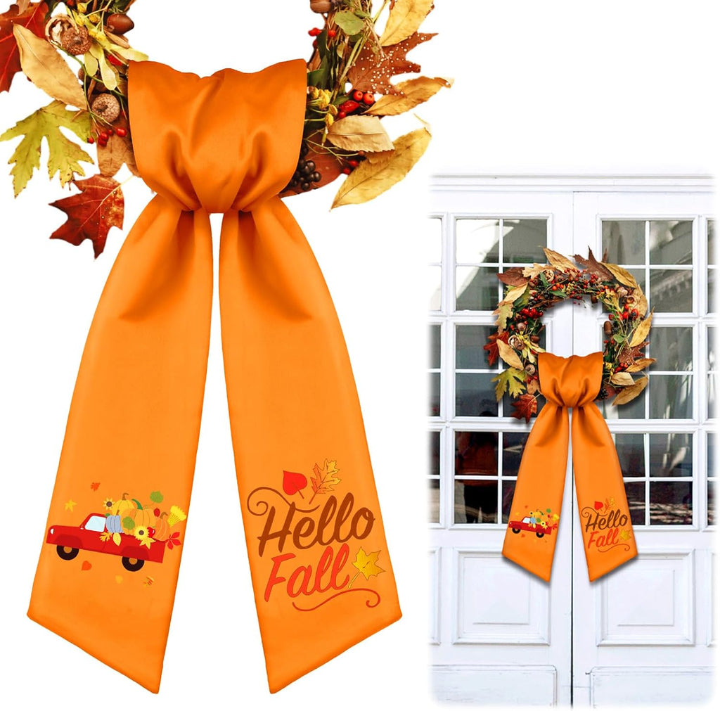 VitalCozy Hello Fall Wreath Sash - Satin Ribbon for Embroidery Monogram | Indoor/Outdoor Decor