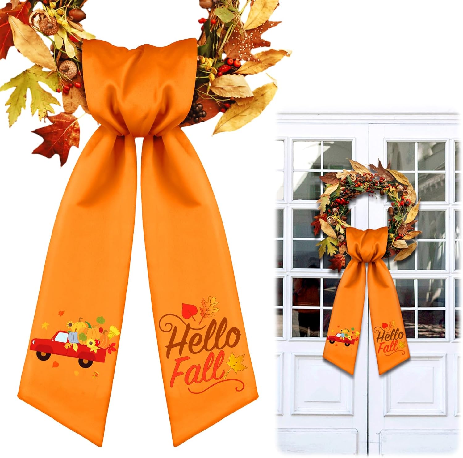 VitalCozy Hello Fall Wreath Sash - Satin Ribbon for Embroidery Monogram | Indoor/Outdoor Decor