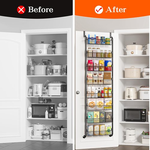 MIAOLI Over the Door Pantry Organizers and Storage, 8-Tier Spice Rack, Home & Kitchen Storage Shelves for Cabinet, Large Capacity Hanging Seasoning Organizer, Laundry Room Organization, Black